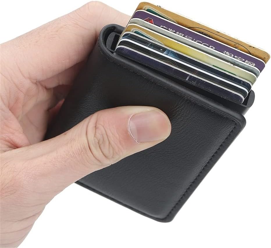 Men Wallet PU Leather Vintage Credit Card Holder Unisex Antitheft Security Aluminum Metal Purse (Color : Black, Size : 9.5 * 6cm)