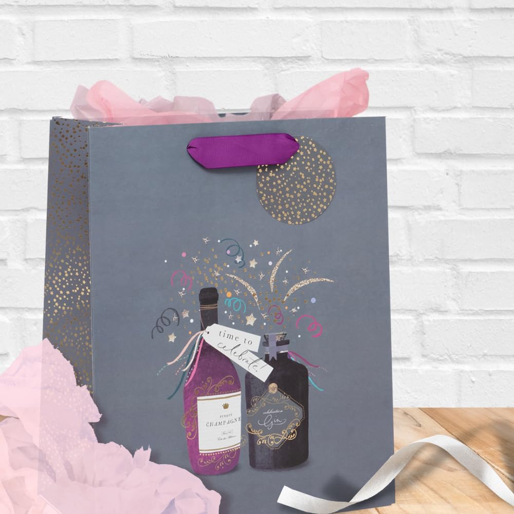 Glick Luxury Large Gift Bag, Time to Celebrate and Congratulations/Graduation,26w x 31.5h x 13.5d cms, Grey & Purple - Image 2