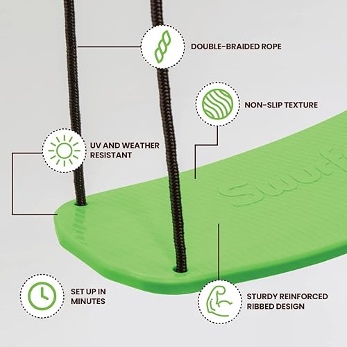 Miniatura 5 de Swurfer Columpio de árbol de surf para niños de hasta 200 libras, colgar desde hasta 10 pies de alto, incluye columpio de 24 pulgadas, cuerda Verde