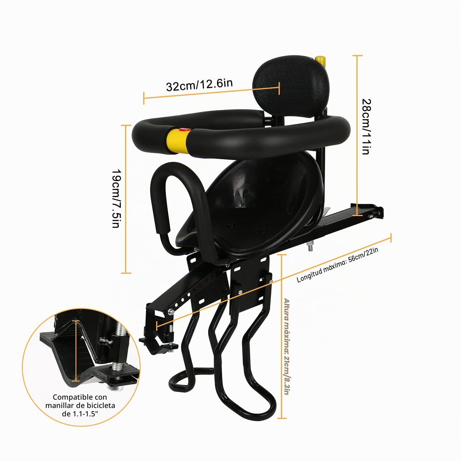 Asiento de bicicleta infantil para niños, asiento delantero para bicicleta de montaña con manillar para bicicleta de carretera