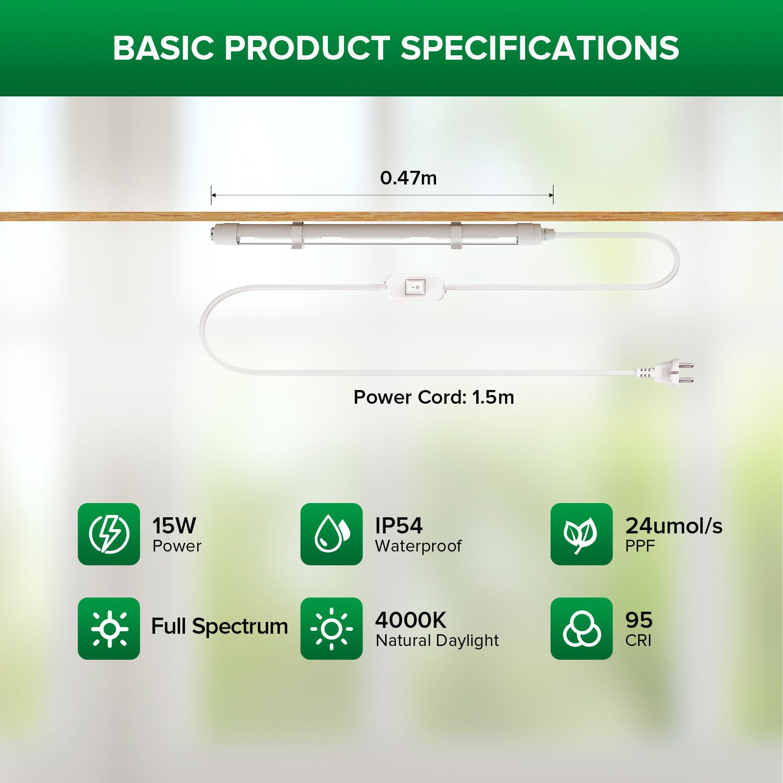 SANSI 15W LED Lampada per Piante a Spettro Completo da Interno, 42cm T8 Grow Light con Impermeabile IP54, Luce da 4000K con Valvola di Sfiato, Ideale per Semina, Crescita, Serre e Scaffali per Piante