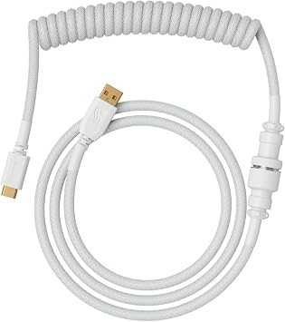 Glorious Coiled Keyboard Cable – Coiled USB C Cable Artisan Braided Cables for Mechanical Gaming Keyboard Coiled Cable - Custom Keyboard Cable (White)