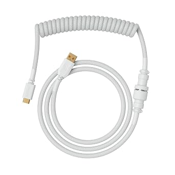 Glorious Coiled Keyboard Cable – Coiled USB C Cable Artisan Braided Cables for Mechanical Gaming Keyboard Coiled Cable - Custom Keyboard Cable (White)