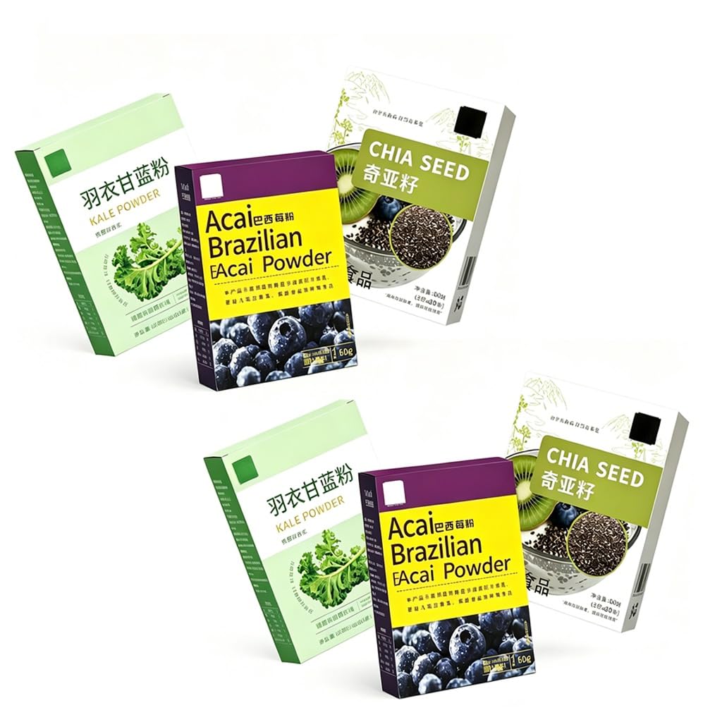 Ensemble de 3 boîtes de poudre de chou frisé Chia Acai, kit de remplacement de repas quotidien en fibres naturelles(2pcs)