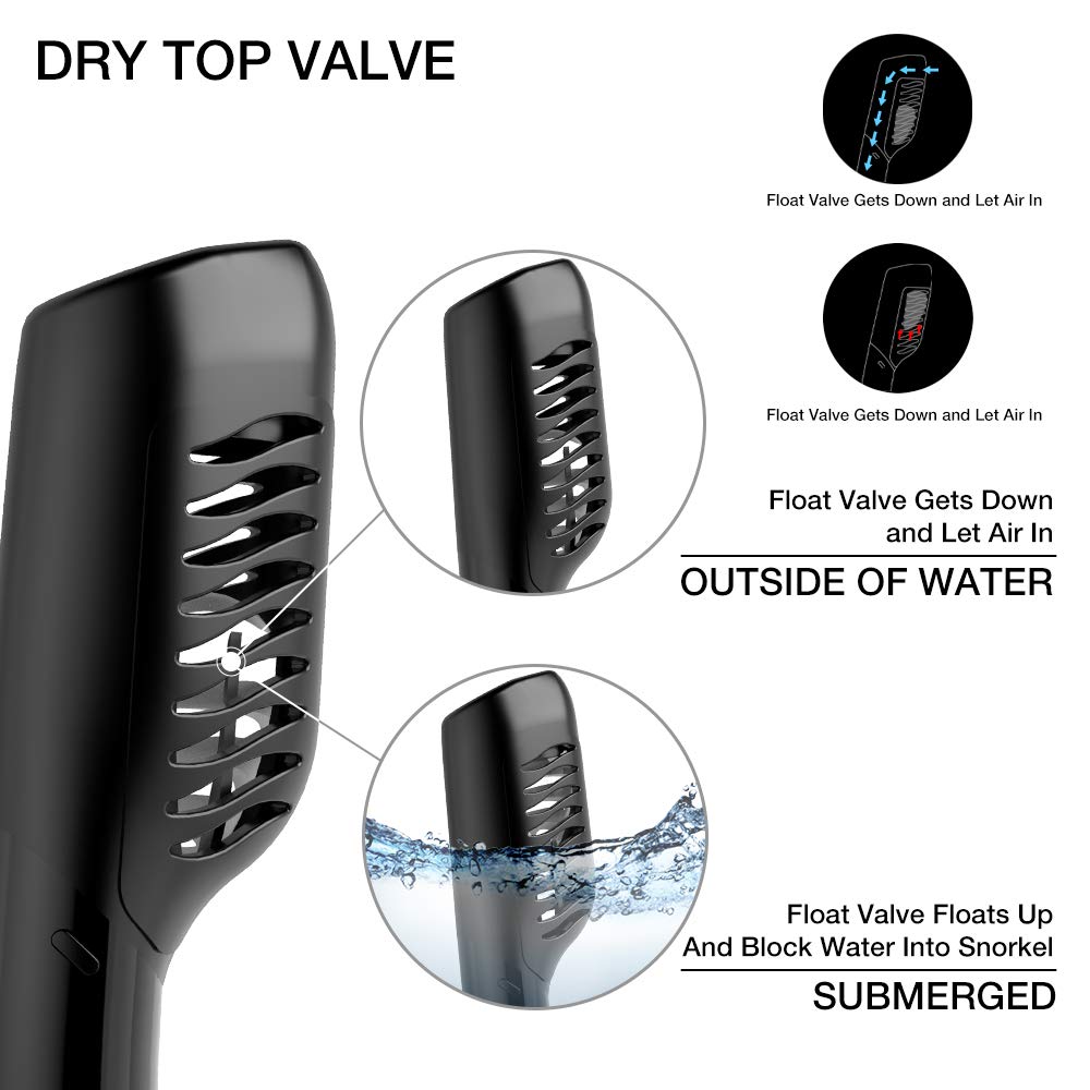 OMID Dry Snorkel, EasyBreath Free Diving Snorkel with Top Dry Valve