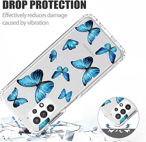 Miniatura 7 de Funda para Galaxy A32 5G/M32 5G SM-A326 con protector de pantalla de vidrio templado, bonito patrón de mariposa transparente de cuerpo completo,