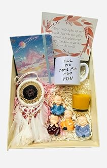Rarejoy Gift for Women Wife Girlfriend Birthday Anniversary Dreamcatcher Cute Budha Monks Mug Candle Diary Greeting Card Set of 5