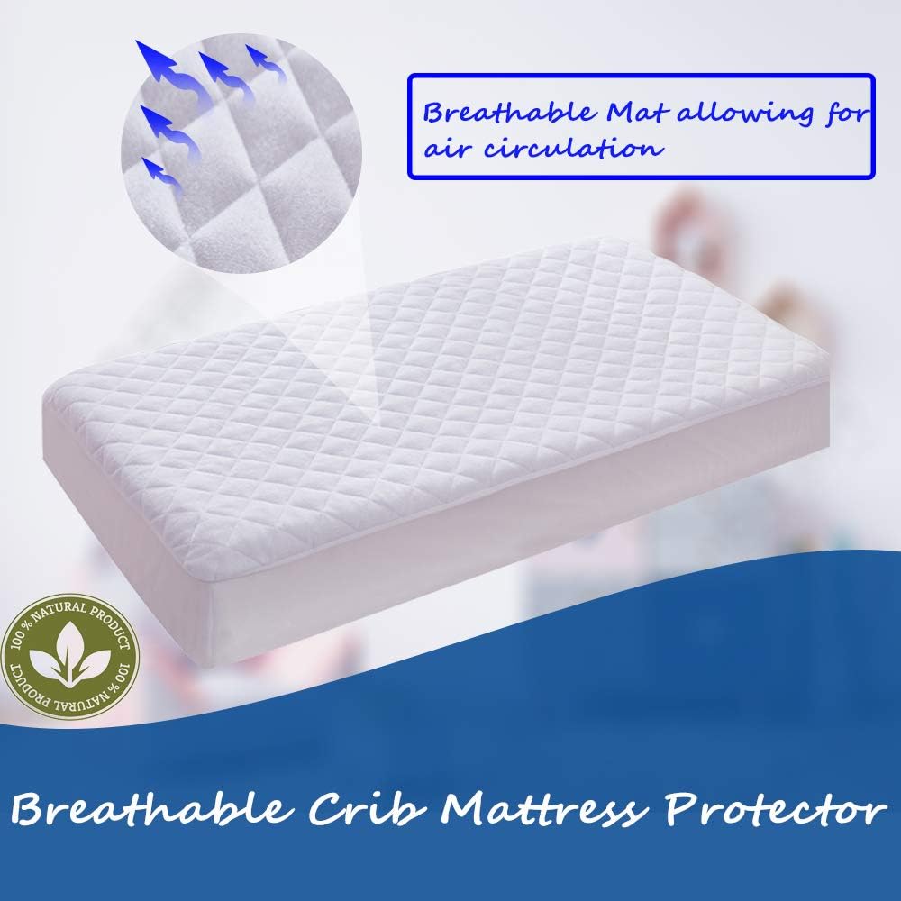 Kuzmaly 2 Pack Waterproof Crib Mattress Protector, Quilted Fitted Soft Breathable Bamboo Fiber Baby Waterproof Mattress Pad : Baby