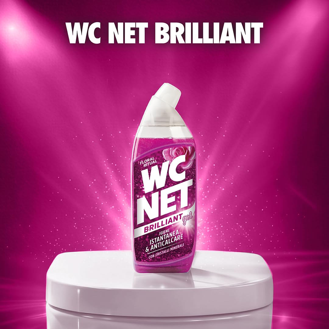 Wc Net - Brilliant Gel Floral Ritual, Detergente Liquido per Wc, Formula Brillante con Cristalli Minerali, Igiene Profonda, Azione Anticalcare, Profumo Floreale, 700 ml
