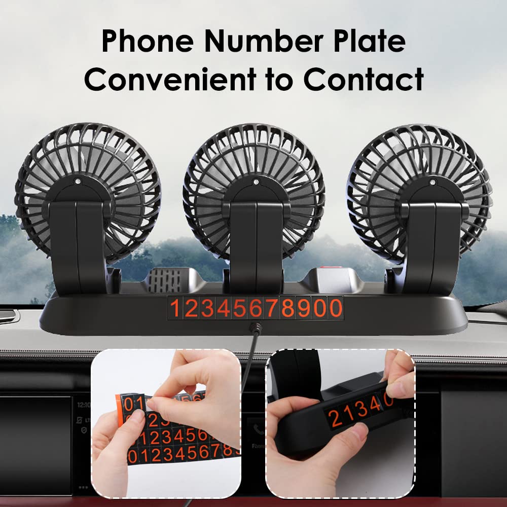 Riloer Ventilatore dell'aria di raffreddamento portatile per auto, Circolatore d'aria di raffreddamento elettrico a tre teste per camion, furgone, SUV, camper, barca, rotante a 360°