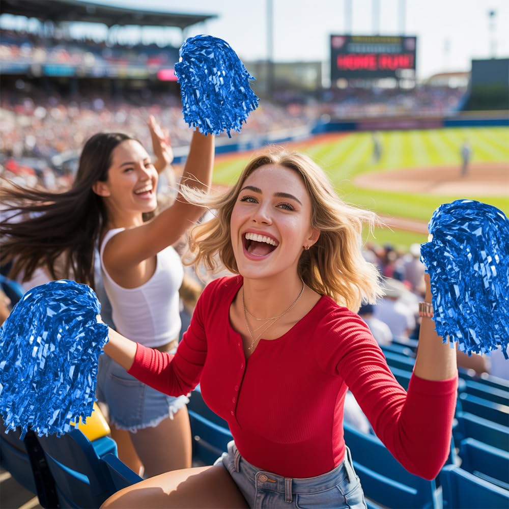 Cheerleading Pompoms for Basketball Football Outdoor Team Dance, Cheer Hair Bow, Pom Poms Cheerleading, Cheerleader Pom Poms for Girls, Metallic Foil Handle Spirit Cheering 40 Grams Weight Each