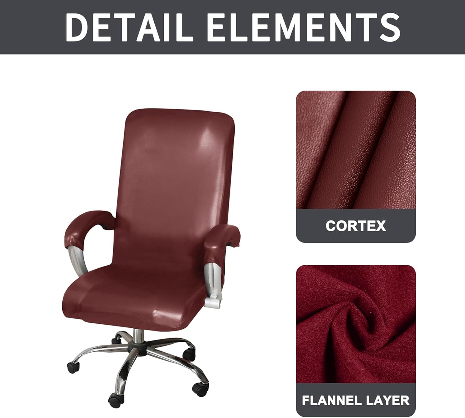 Chair Cover, Office Chair Cover, PU Office Chair Cover, with Elastic Bottom Computer Chair Cover, Computer Armchair Covers (Wine Red,Large)