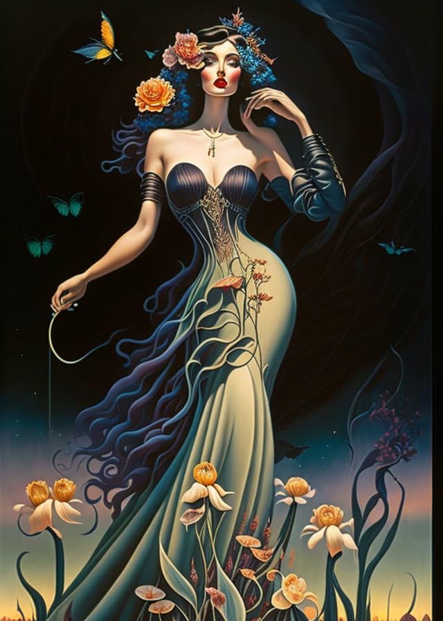 Poster sur toile femme dans un champ 58x90 cm SERENDIPITP sans cadre pour decoration murale