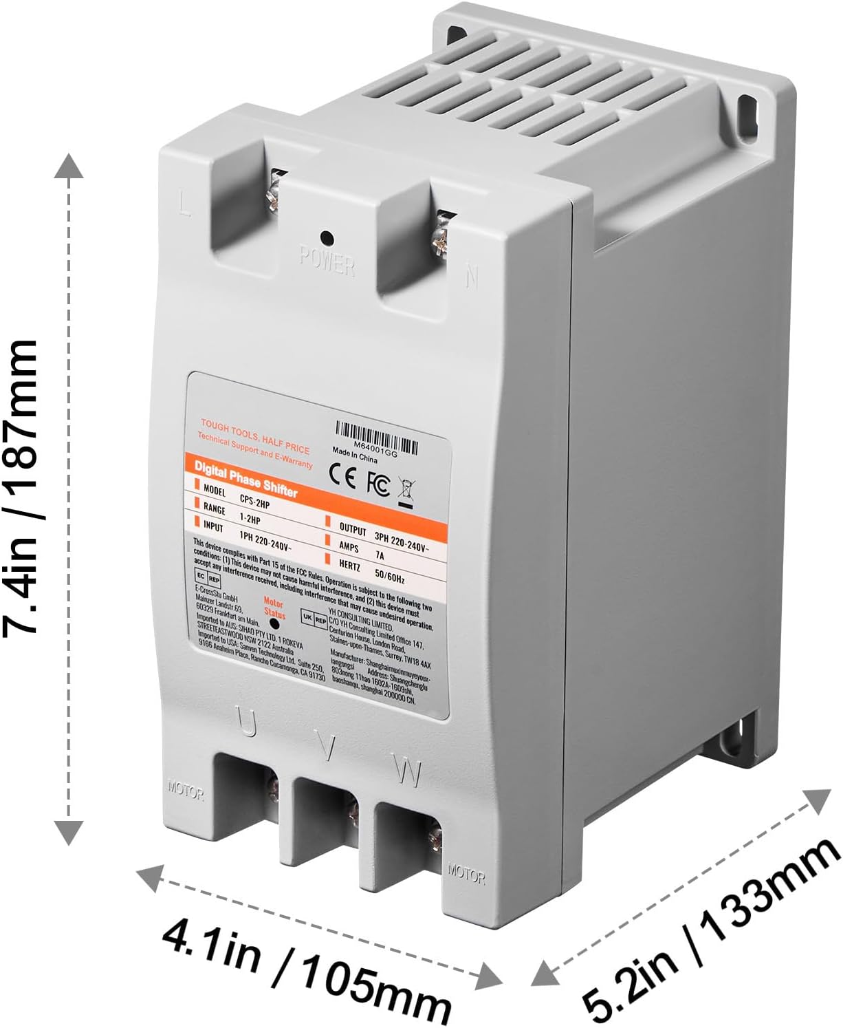 Happybuy 3 Phase Converter - 2HP 7A 220V, Converts Single Phase to 3 Phase for Residential & Light Commercial Use, One Converter for One Motor Only, 220V-240V Input/Output