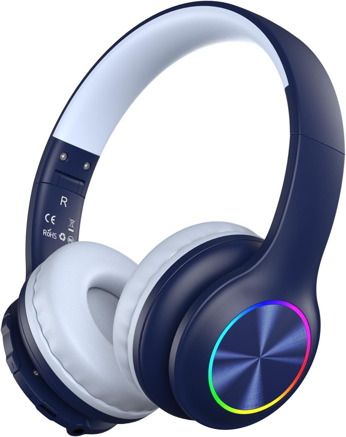 2024 Bluetcooth Kids Headphones Fit for Aged 3-21, Colorful LED Lights Comfort Wireless Headphones with Microphone 94dB Volume Limited for School/iPad/PC/TV/Cellphones, Wired & TF Card Mode, Blue,Pink