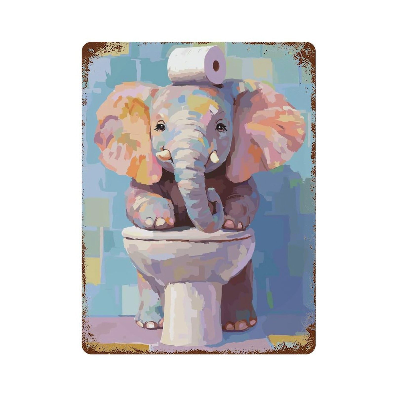 Vintage Rust Metal Sign with Elephant on Toilet with Toilet Paper Design 15.7"x11.8", for Shed, Workshop And Garage Wall Decor, Retro Wall Decor