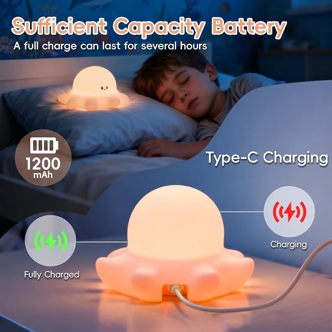 Lámpara de noche pulpo de silicona recargable para niños miniatura 5