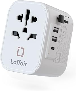Universal Travel Adapter Worldwide by Laffair - Travel Plug Adapter Worldwide Travel Adapter - 150+ Countries USB-C & USB Ports International Travel Adapter (White)