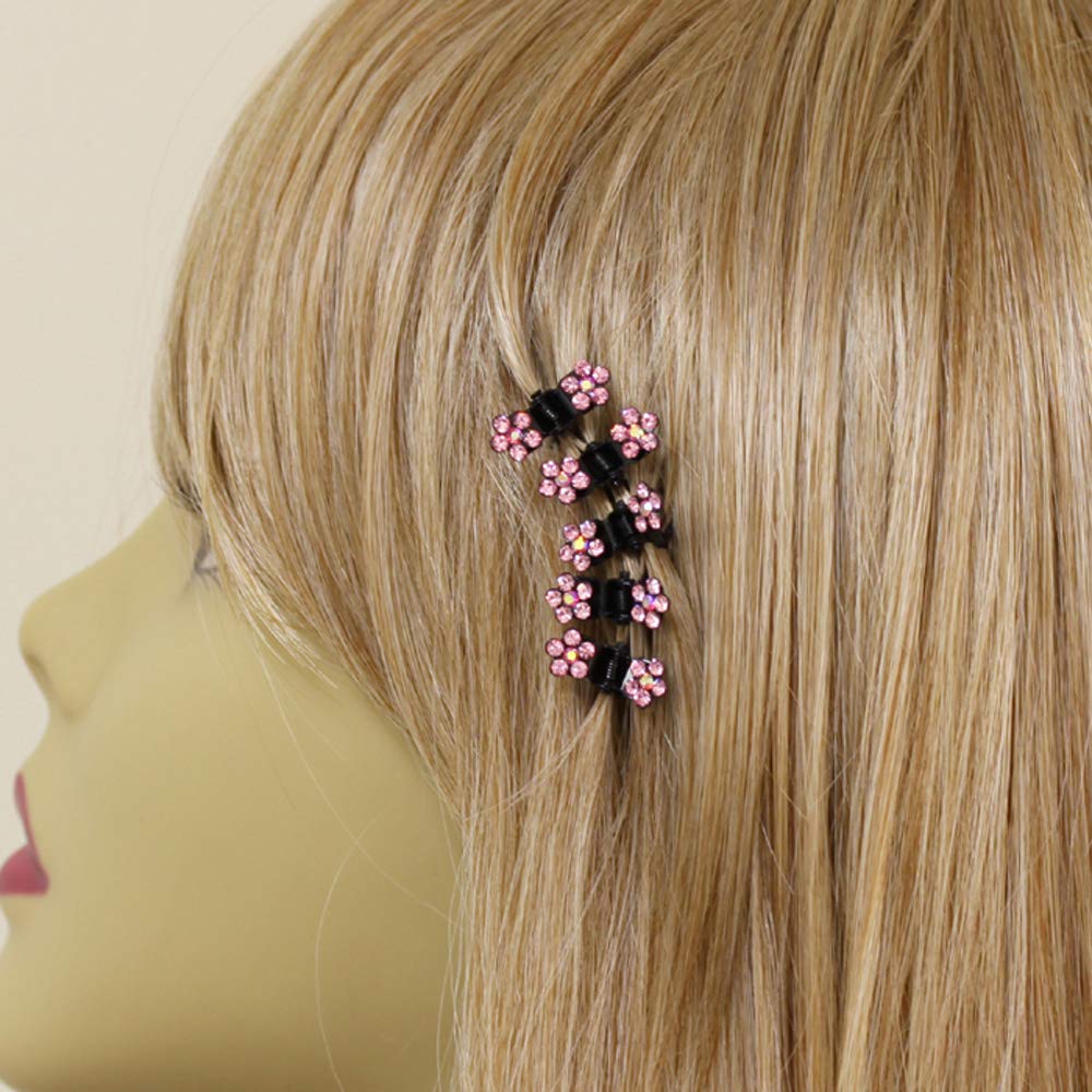 Small Decorative Hair Jaw Clips Mini Petals Rhinestone Crystal Hair Claw Clips, Set of 5, Pink