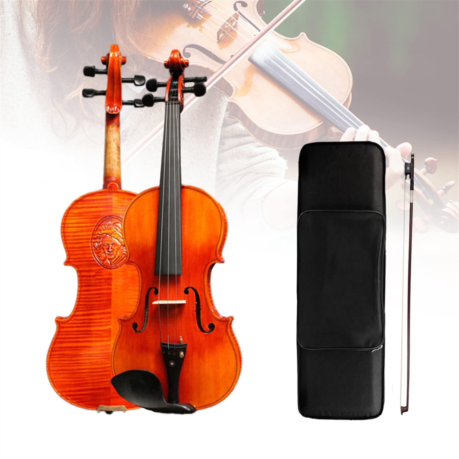 TSTS Violini per Principianti Violino Fatto A Mano in Acero Fiammato con Top in Abete Rosso Violino con Custodia per Arco in Ebano