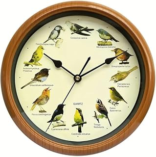 Singing Bird Wall Clock 13 Inch Resin Hourly Chimes Of Twelve British And European Songbirds With Custom AM Settings For Christmas Décor(Copper 13 inches)