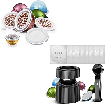 Reusable Lids 4Pcs & Reusable Pods & Refillable Kit For Vertuo,110 Refill Aluminum Foil Lids