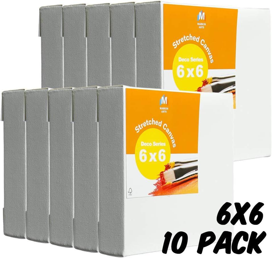 Painting Canvas 6x6" 10 Pack 1.5" Profile 12oz Primed Stretched Canvases for Painting Acrylics Oil & Watercolor Paints - Square, Rectangle