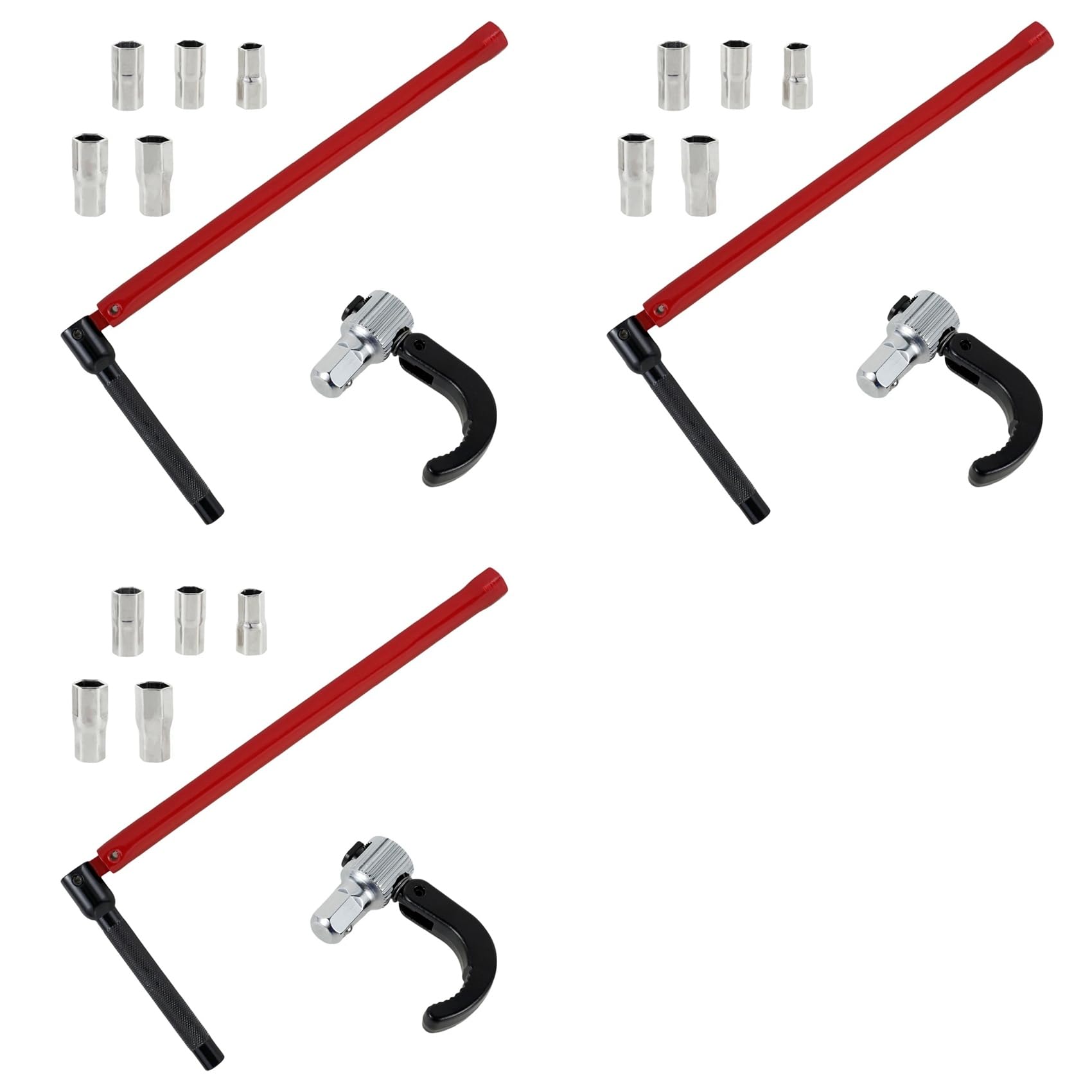 3X Llave de Grifo, Llave de Tubo de Fontanero de Acero Al Carbono con 15 Vasos y 3 Mandril, Llave de Tuerca Trasera para Grifo, Llaves para de Cocina, A