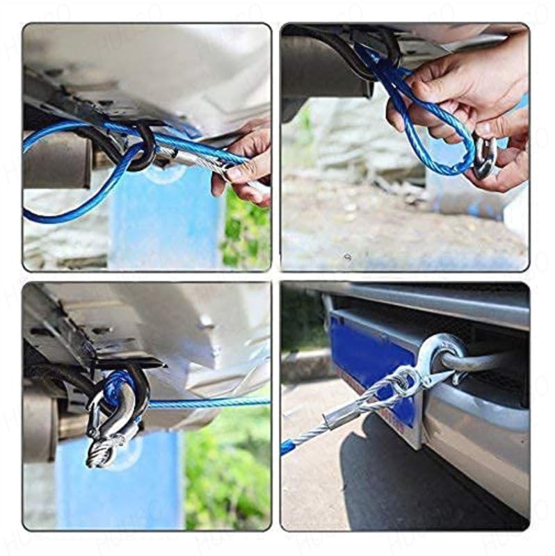 HUUSO Heavy Duty Steel Wire Tow Cable, Towing Pull Rope, Strap with Safety Hooks Durable (4 Meter, 8 mm) with 3 Ton Load Capacity Compatible with Datsun Go+ (Type-II) 2018 Onwards 4