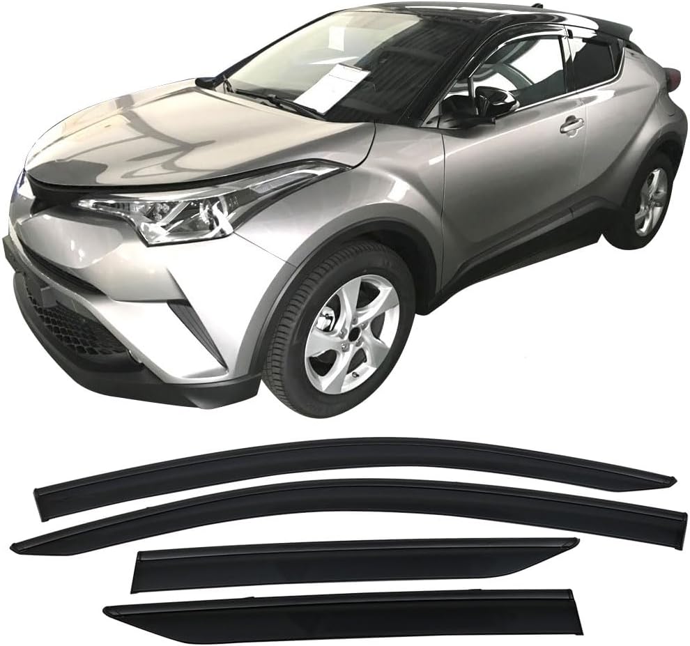 IKON MOTORSPORTS，Window Visor Compatible with 2017-2022 Toyota C-HR, Injection Polycarbonate with Black Chrome Trim 4PCS Wind Deflector Rain Guard Shade, 2018 2019 2020