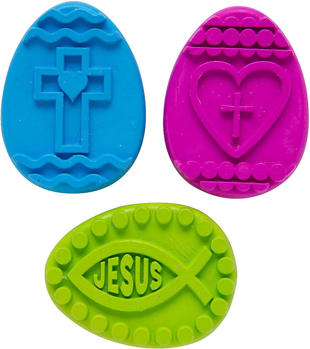 Fun Express 3-Color Religious Easter Egg-Shaped Crayons, 24 Piece