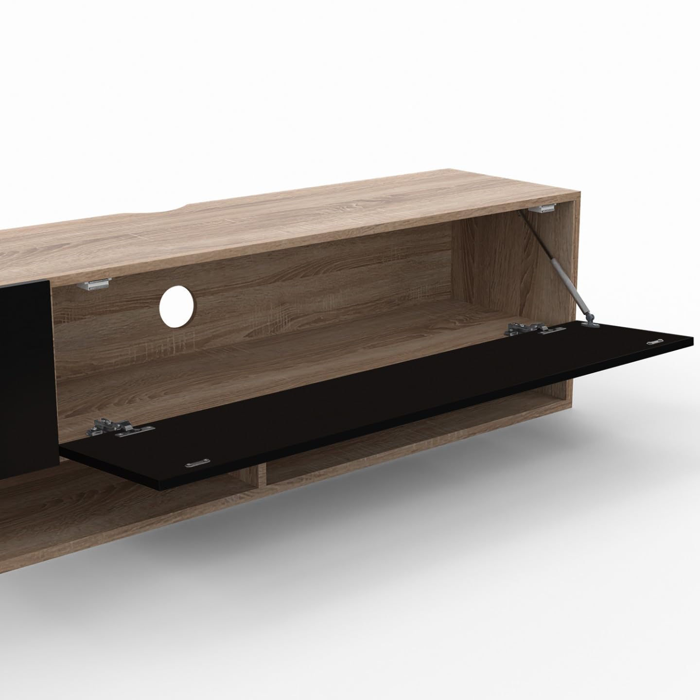IDMarket - Mueble TV suspendido ELIO con estante de 2 puertas en madera y negro 180 cm