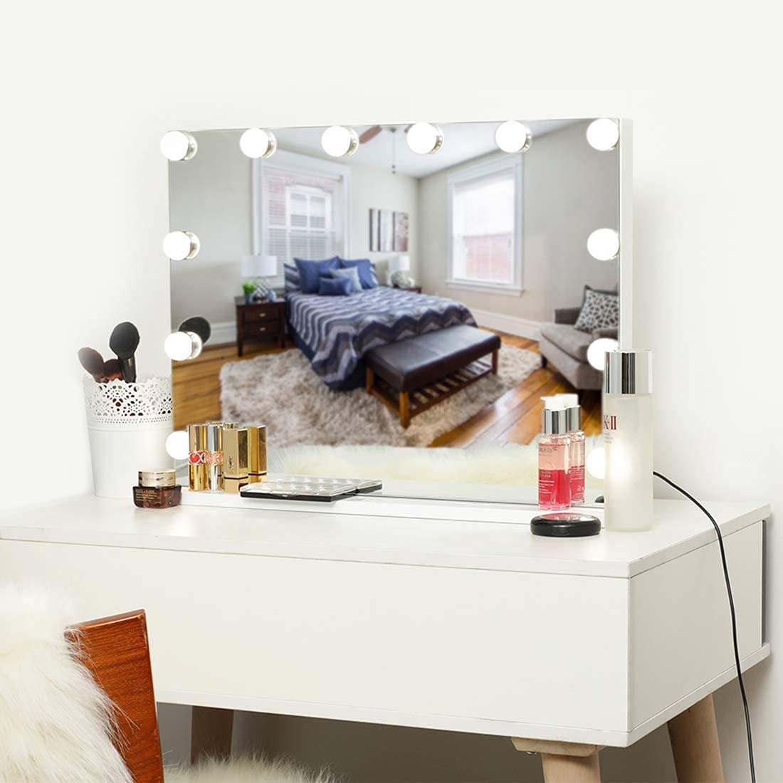 SHOWTIMEZ Vanity Mirror Makeup Mirror with Lights, Hollywood Vanity Makeup Mirror with 12 LED Lights for Dressing Room & Bedroom, W22.8xH17.5in.