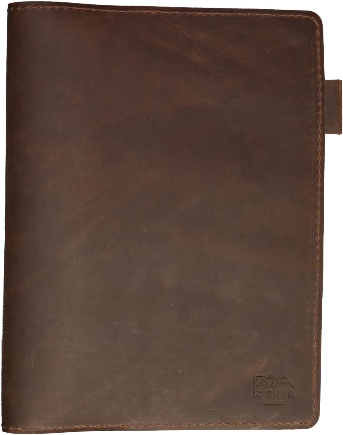 ROVA Full Grain Leather Notebook Journal Cover - Hand Crafted in the USA - Fits Moleskine XL (9.75" x 7.5") - Lay Flat Design with Pen Loop - Brown