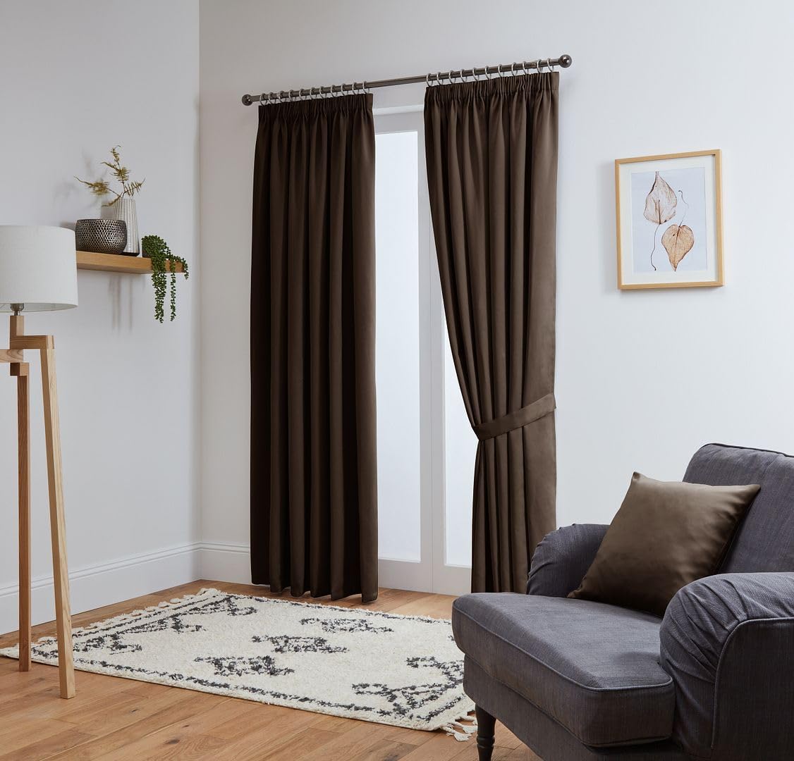 John Aird Blackout Curtains Pencil Pleat with Tie Backs (Chocolate, W 66" x L 84" (2 Panels) Thermal Energy Saving Curtains for Bedroom & Living Room
