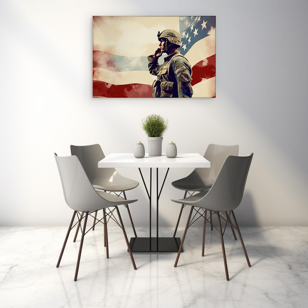 Canvas for Living room. Brave and Connected: A Digital Ode to the Modern American Soldier, 27 x 18 inch Canvas Wall Art - Ready to Hang - 69x46 cm (27x18 inch)