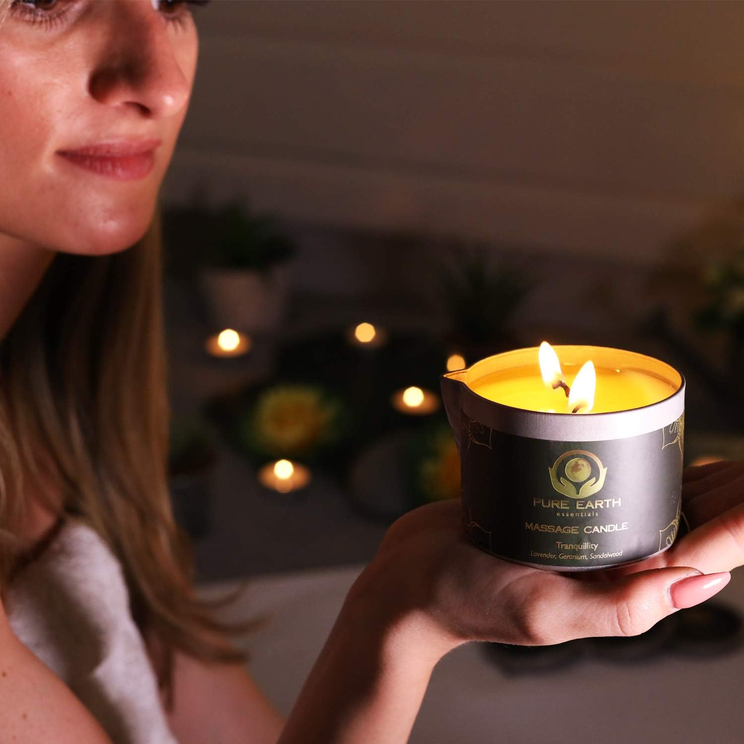 Sensual Massage Candle - Melts to Silky Oil - Skin Moisturizing Candle Massage Oils for Date Night (160 Grams or 6 oz.) - with Palmarosa, Ylang Ylang, Black Pepper by PURE EARTH essentials - Image 5