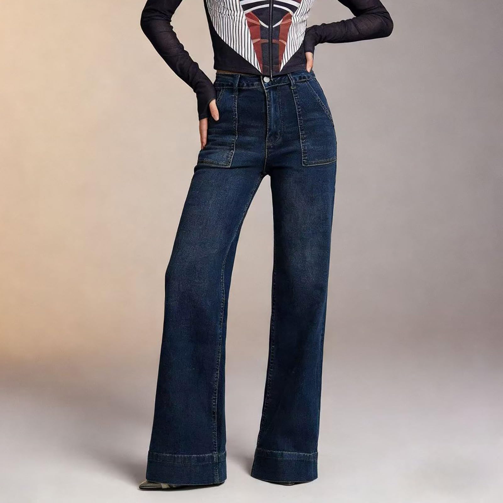 Jeans Donna Larghi Jeans Elasticizzati Gamba Larga Casual Pantaloni Vita Alta Curvy Leggeri Tempo Libero Pantaloni Denim Baggy Larghi Palazzo Taglie Forti Pantalone Comodi Moda Hiphop