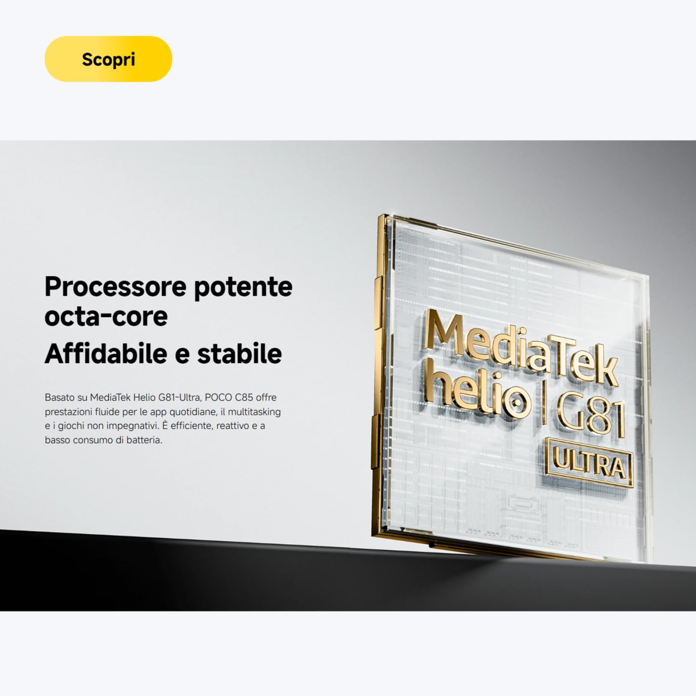 XIAOMI POCO C85, Smartphone 6+128GB, Display 6,9" 120Hz 7,99mm Design, MediaTek Helio G81-Ultra Octa-core, Doppia fotocamera AI da 50MP, 6000mAh, garanzia di 2 anni, Nero, Caricabatteria non incluso