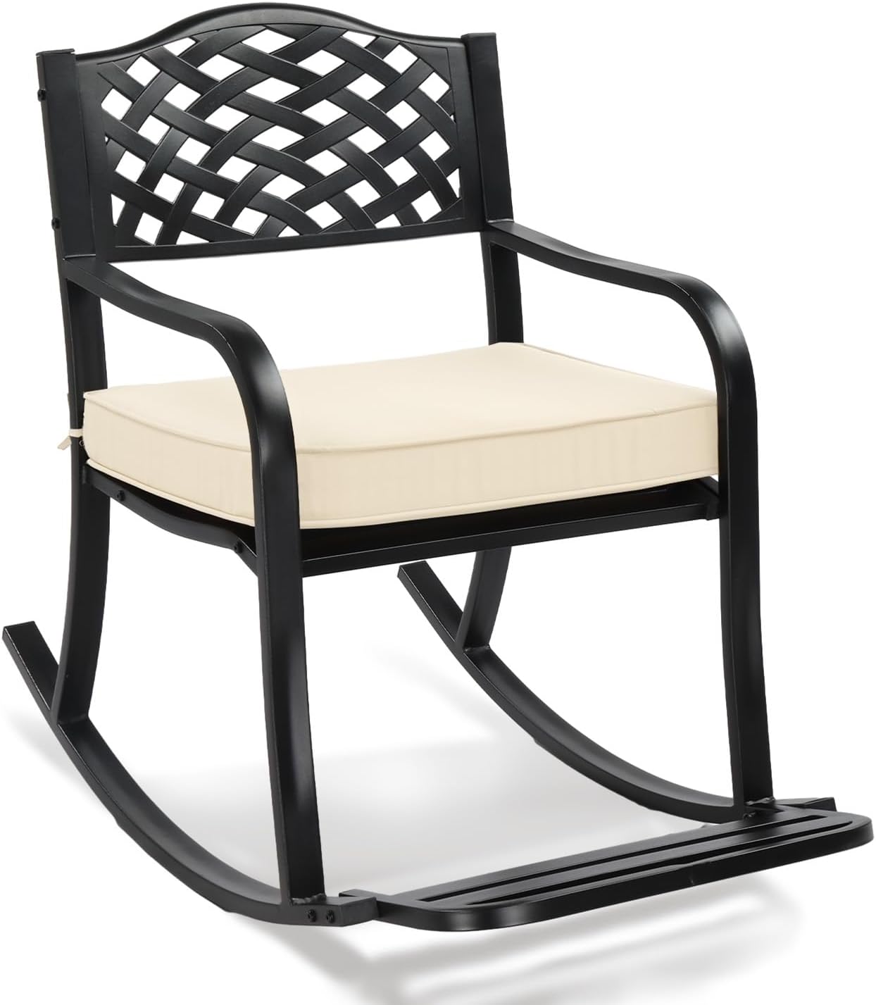VINGLI Metal Rocking Chair with Cushion & Footrest - Weatherproof Outdoor Patio Rocker, Rust-Proof Cast Iron for Garden Porch Balcony
