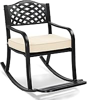 VINGLI Metal Rocking Chair with Cushion & Footrest - Weatherproof Outdoor Patio Rocker, Rust-Proof Cast Iron for Garden Porch Balcony