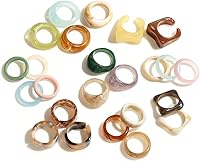 Viva Joya 24-Piece Resin Acrylic Knuckle Rings for Women - Chunky Colorful Stackable Statement Jewelry Set, Sizes 6-9