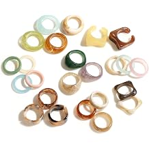 Resin Acrylic Plastic Knuckle Rings for Women, Chunky Trendy Colorful Stackable Jewelry, Statement Dome Thick Rings, Bulk Set