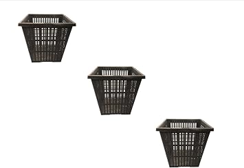 PondH2o 4" Square Water Garden Pond Aquatic Plastic Slotted Mesh Plant Basket 3 Pack, Planter Pots for Aquaponics, Hydroponics