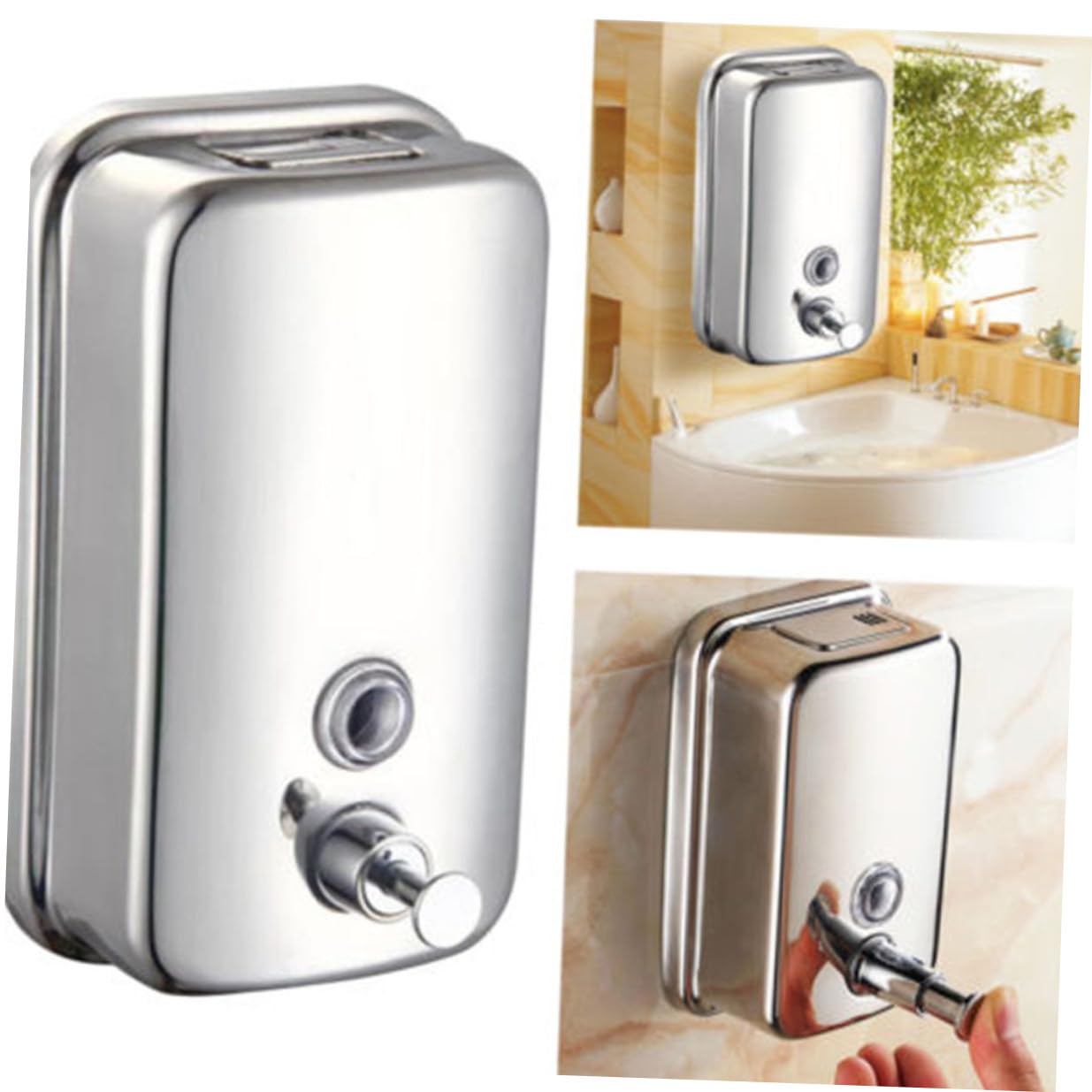 Dispenser Montaggio di Liquido da Acciaio Inossidabile in Sapone e Parete Murale 800ml Ricaricabile Design Finitura Argento per Bagno Domestico