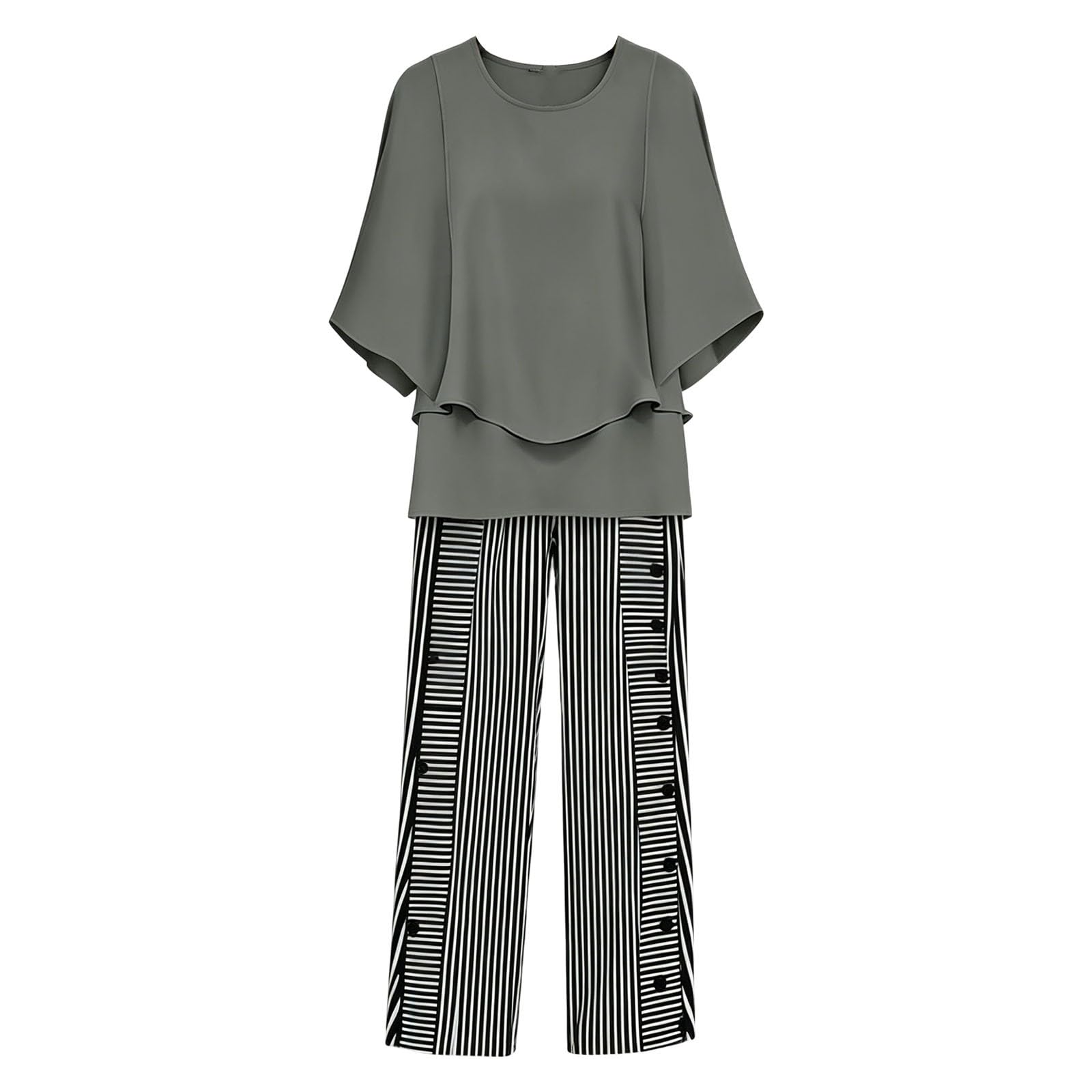 Zweiteiler Damen Elegant Festlich Trendige 2-Teilige Damen-Sets Für Frühling Und : Mit Halblangen Ärmeln Weiten Hosenbeinen Damenanzug Set Sommerlicher Anzug Abendkleid Große Größen