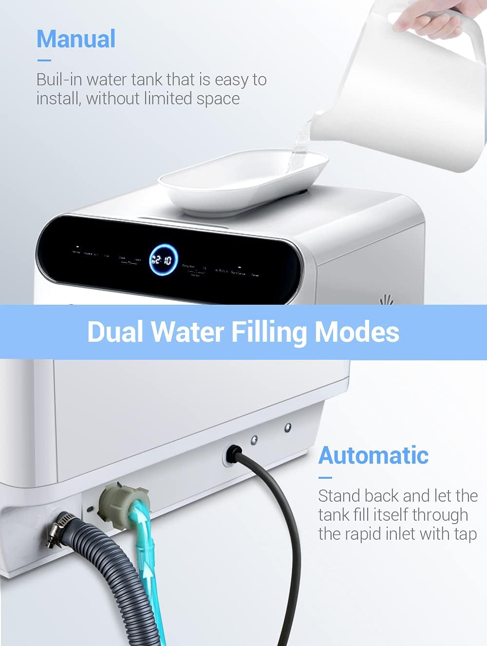 Countertop Dishwasher, Aikoper Portable Compact Dishwasher with 6L Built-in Water Tank & Water Hose Inlet, Mini Dish washer with 5 Programs, Quick, for Small Apartment, Dorms, RVs - Black/White