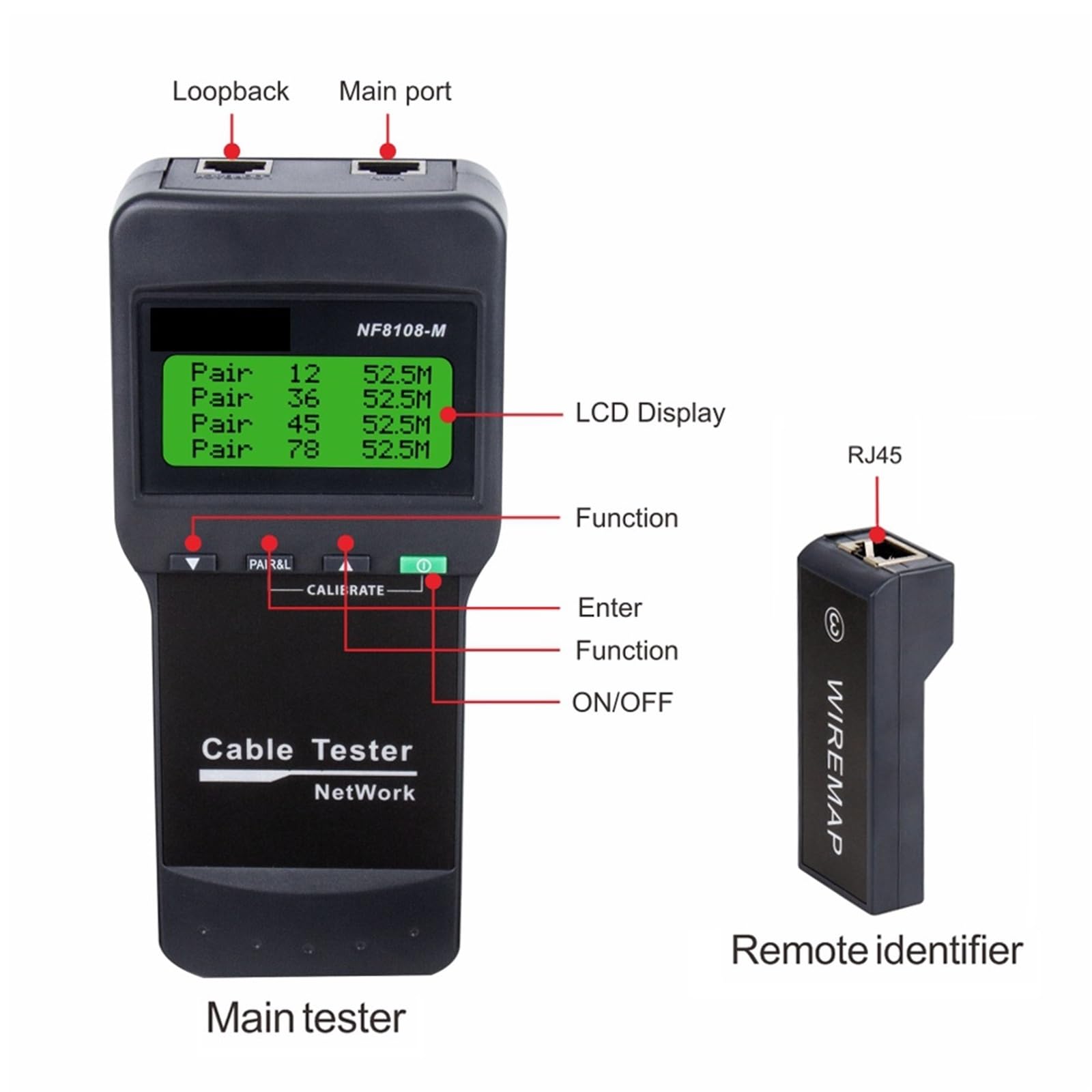 Tester for cavi di rete con 8 strumenti misurazione remota a lunghezza for doppi intrecciati STP/UTP Prove di trasmissione