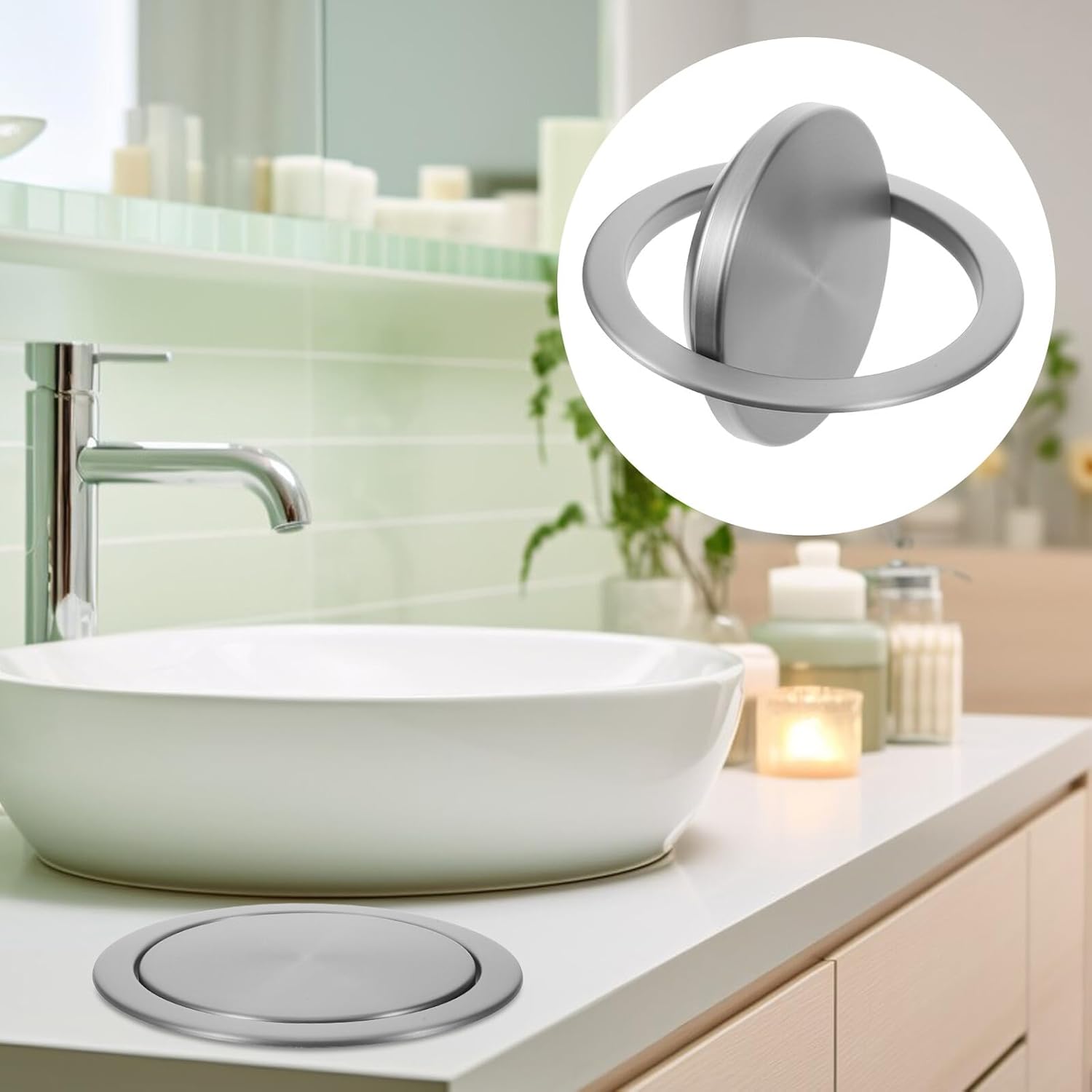 Balacoo Built-in Countertop Trash Can Lid with Stainless Steel Embedded Swing Cover, Recessed Garbage Bin Lid for Kitchen and Bathroom Use, 430 Stainless Steel round Small Size, Gunmetal