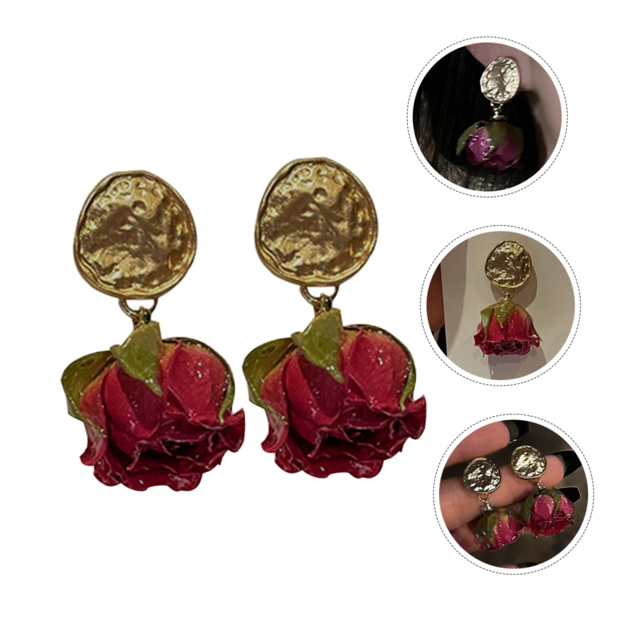 5 Pares Pendientes De Rosa Eterna Aretes Lindos Pendientes Joyas De Flores Para Orejas De Mujer Para Mujer De Moda Perder Aleación De Zinc Oreja De Flor Hada
